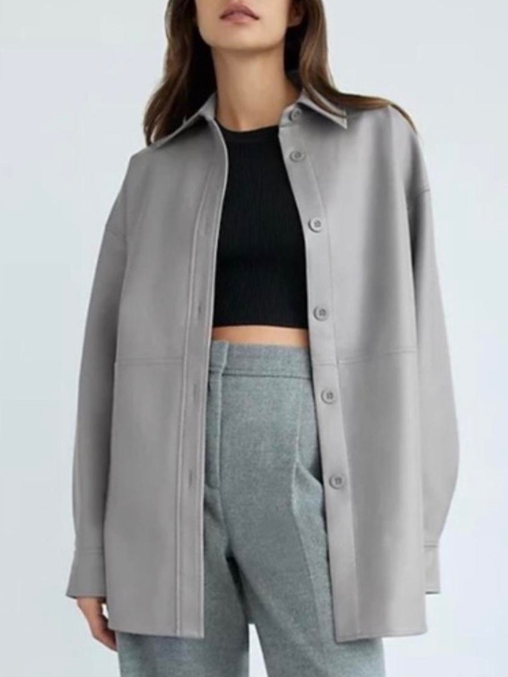 Babaton Pelli Vegan Leather Shirt Jacket - 
Size: Small - Marble Gray